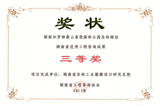 2013年度湖南省優(yōu)秀工程咨詢成果三等獎