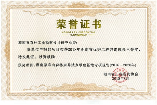 2018年度湖南省優(yōu)秀工程咨詢成果三等獎