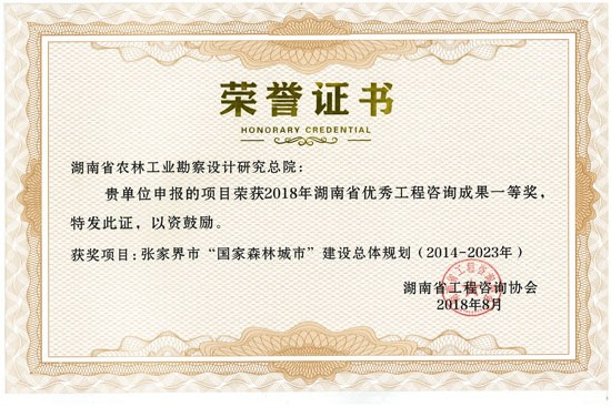 2018年度湖南省優(yōu)秀工程咨詢成果一等獎(jiǎng)